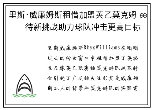 里斯·威廉姆斯租借加盟英乙莫克姆 期待新挑战助力球队冲击更高目标 里斯·威廉姆斯租借加盟英乙莫克姆 期待新挑战助力球队冲击更高目标